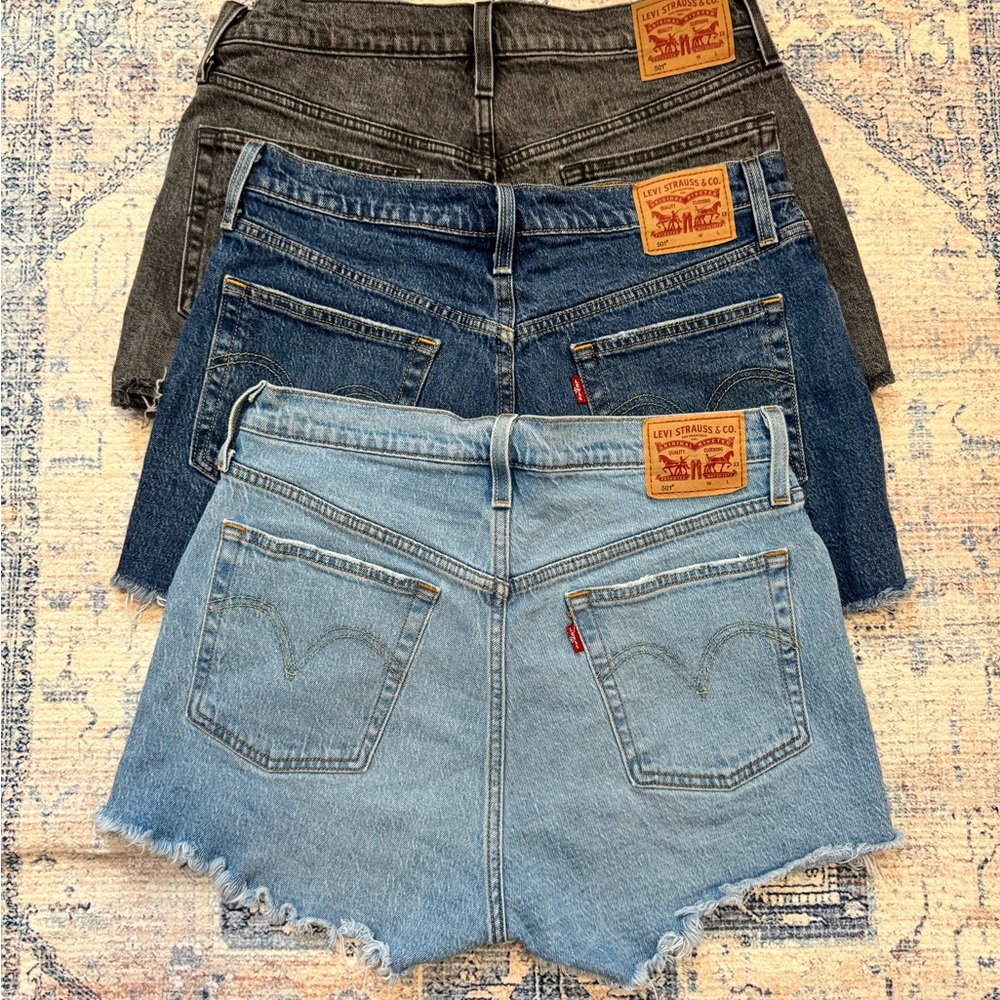 3 pairs Levi's Women's 501 Jean Shorts - Gray, Blue, Light Blue